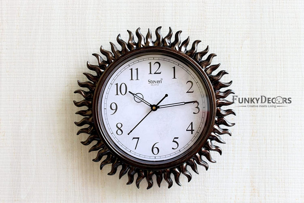 Funkytradition Royal Designer Brown Sun Shaped Wall Clock Watch Decor For Home Office And Gifts 31