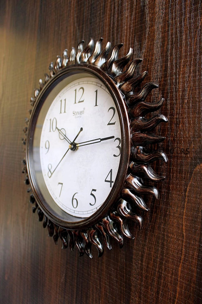 Funkytradition Royal Designer Brown Sun Shaped Wall Clock Watch Decor For Home Office And Gifts 31