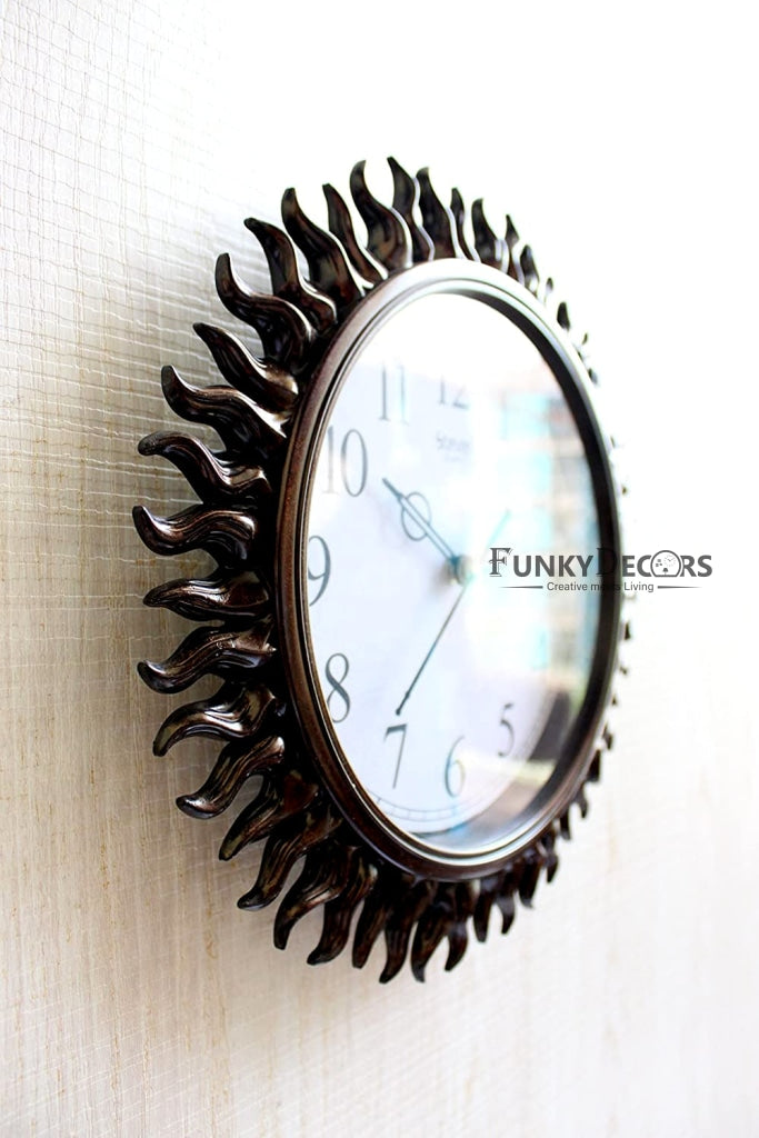 Funkytradition Royal Designer Brown Sun Shaped Wall Clock Watch Decor For Home Office And Gifts 31
