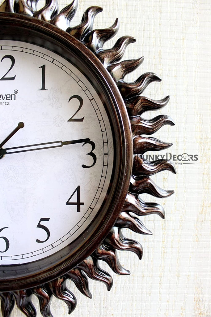 Funkytradition Royal Designer Brown Sun Shaped Wall Clock Watch Decor For Home Office And Gifts 31
