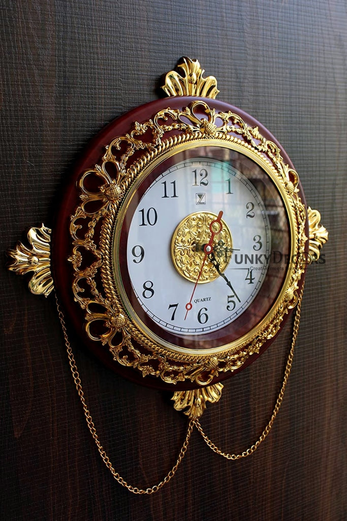 Funkytradition Royal Designer Gold Plated Premium Wall Clock For Home Office Decor And Gifts