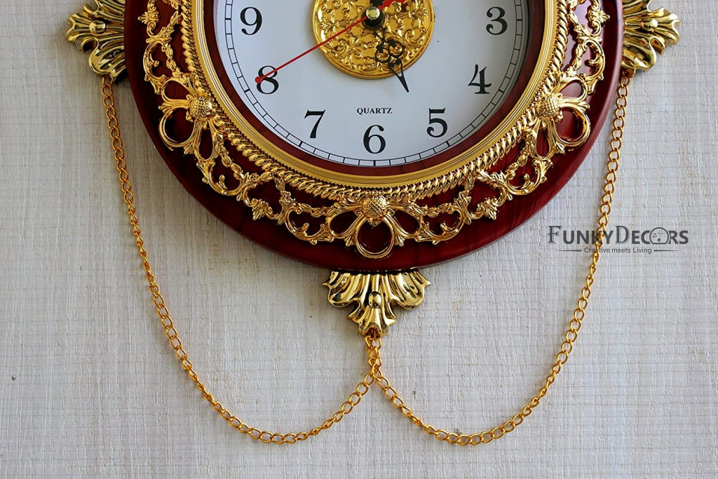 Funkytradition Royal Designer Gold Plated Premium Wall Clock For Home Office Decor And Gifts