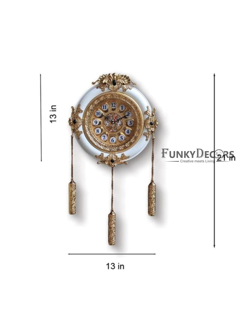 Funkytradition Royal Designer Gold Plated White Premium String Hanging Wall Clock For Home Office