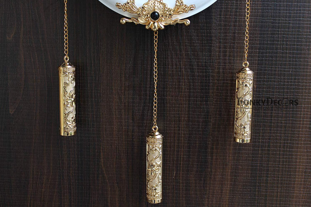 Funkytradition Royal Designer Gold Plated White Premium String Hanging Wall Clock For Home Office