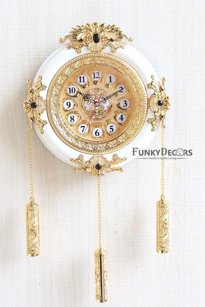 Funkytradition Royal Designer Gold Plated White Premium String Hanging Wall Clock For Home Office