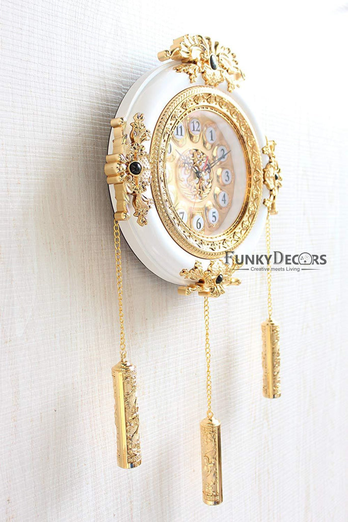 Funkytradition Royal Designer Gold Plated White Premium String Hanging Wall Clock For Home Office