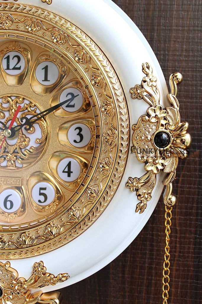 Funkytradition Royal Designer Gold Plated White Premium String Hanging Wall Clock For Home Office