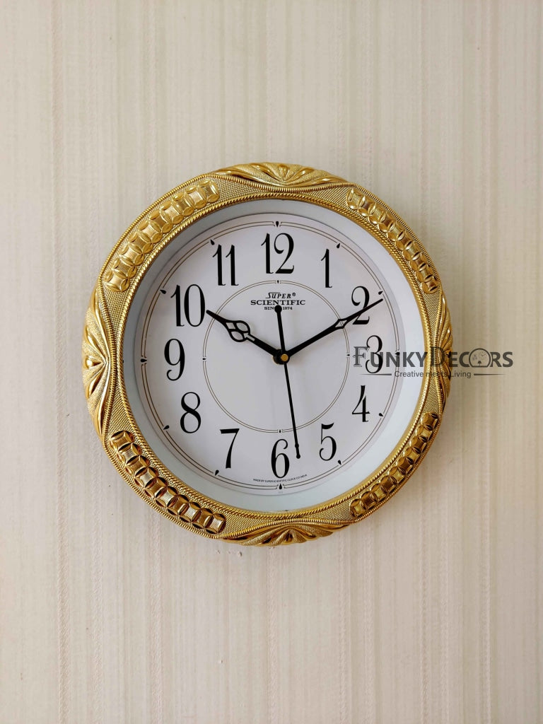 Funkytradition Royal Designer Gold Plated White Premium Wall Clock For Home Office Decor 26 Cm Tall
