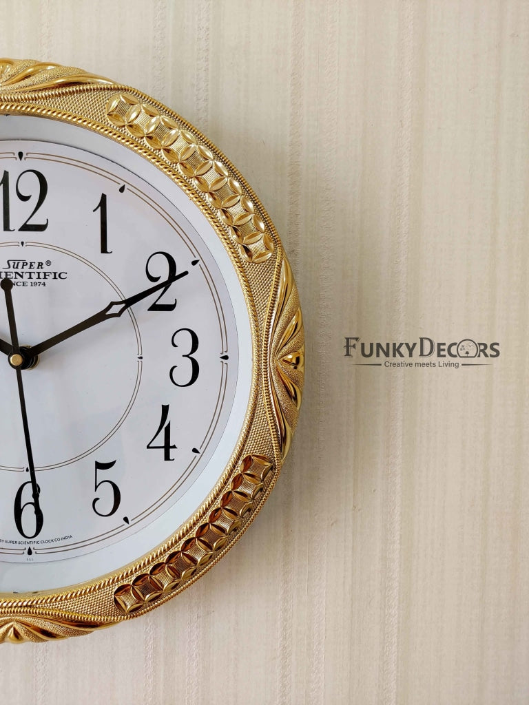 Funkytradition Royal Designer Gold Plated White Premium Wall Clock For Home Office Decor 26 Cm Tall