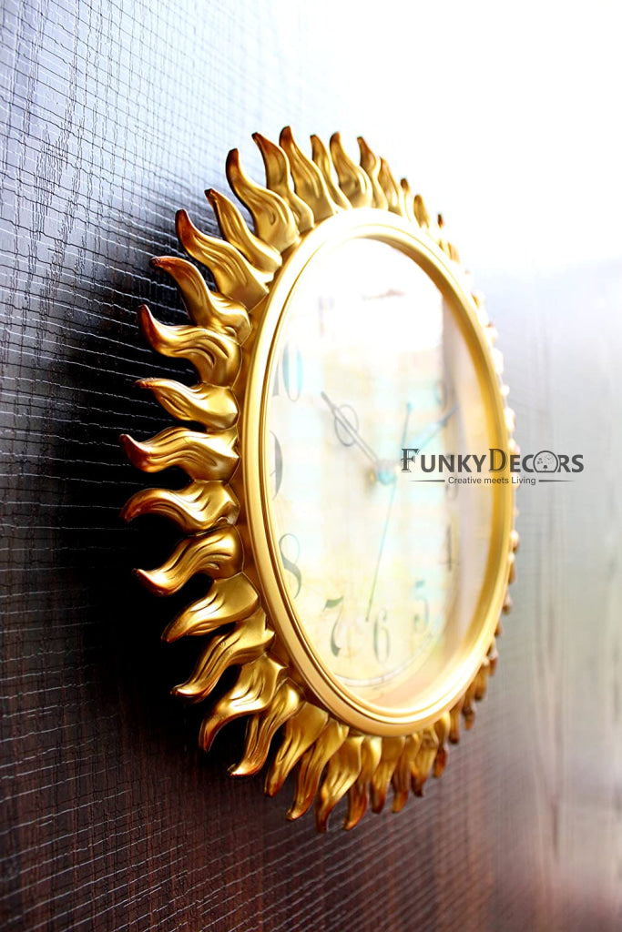 Funkytradition Royal Designer Golden Sun Shaped Wall Clock Watch Decor For Home Office And Gifts 31