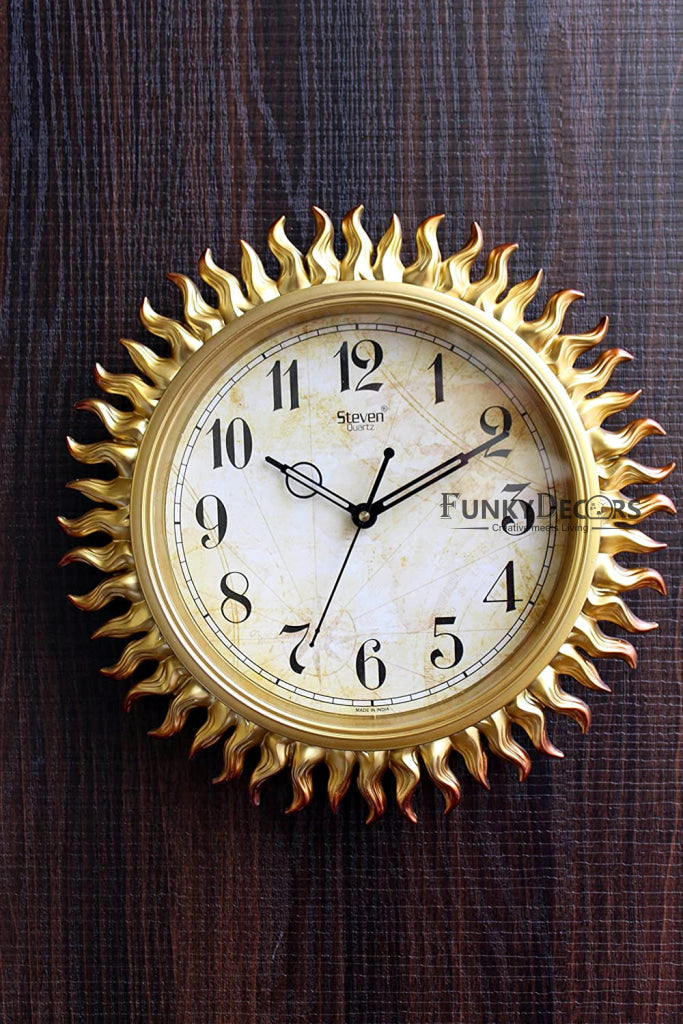 Funkytradition Royal Designer Golden Sun Shaped Wall Clock Watch Decor For Home Office And Gifts 31
