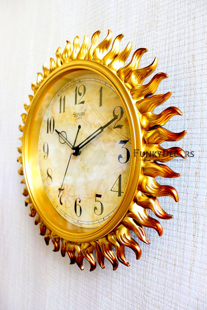 Funkytradition Royal Designer Golden Sun Shaped Wall Clock Watch Decor For Home Office And Gifts 31