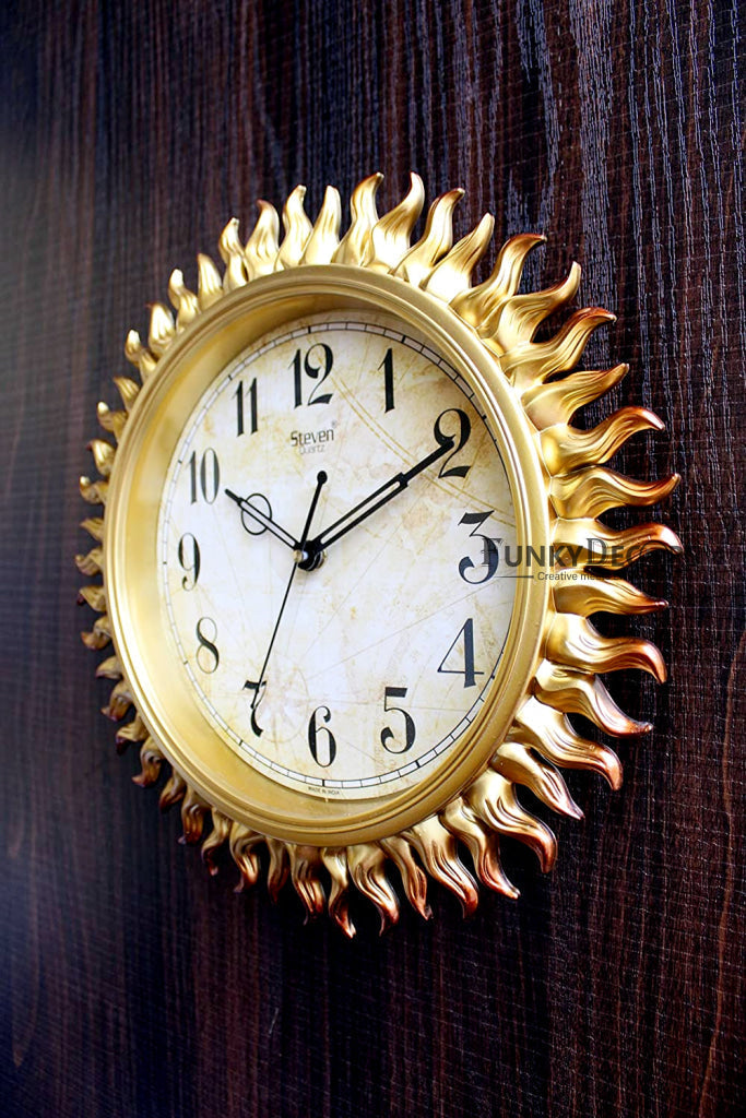 Funkytradition Royal Designer Golden Sun Shaped Wall Clock Watch Decor For Home Office And Gifts 31