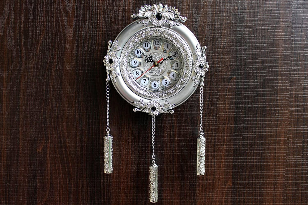 Funkytradition Royal Designer Silver Plated White Premium String Hanging Wall Clock For Home Office