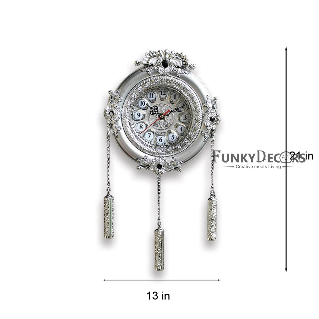 Funkytradition Royal Designer Silver Plated White Premium String Hanging Wall Clock For Home Office