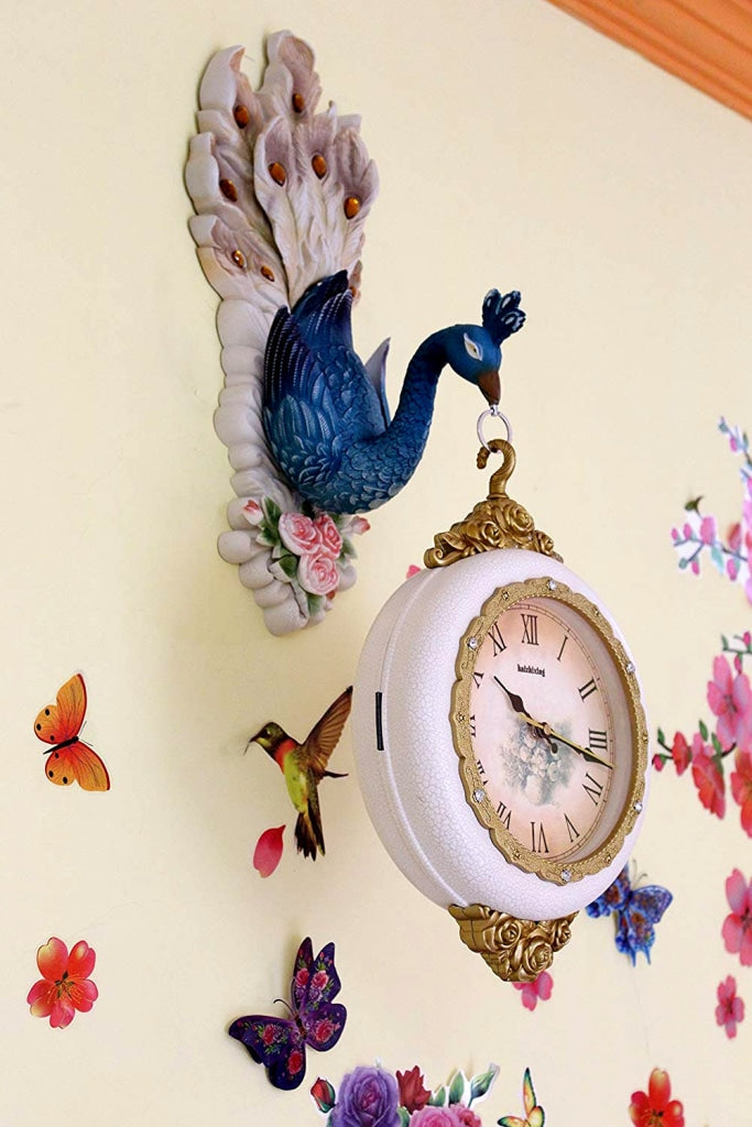 Funkytradition Royal Multicolor Dual Hanging Peacock Wall Clock For Home Office Decor And Gifts 75