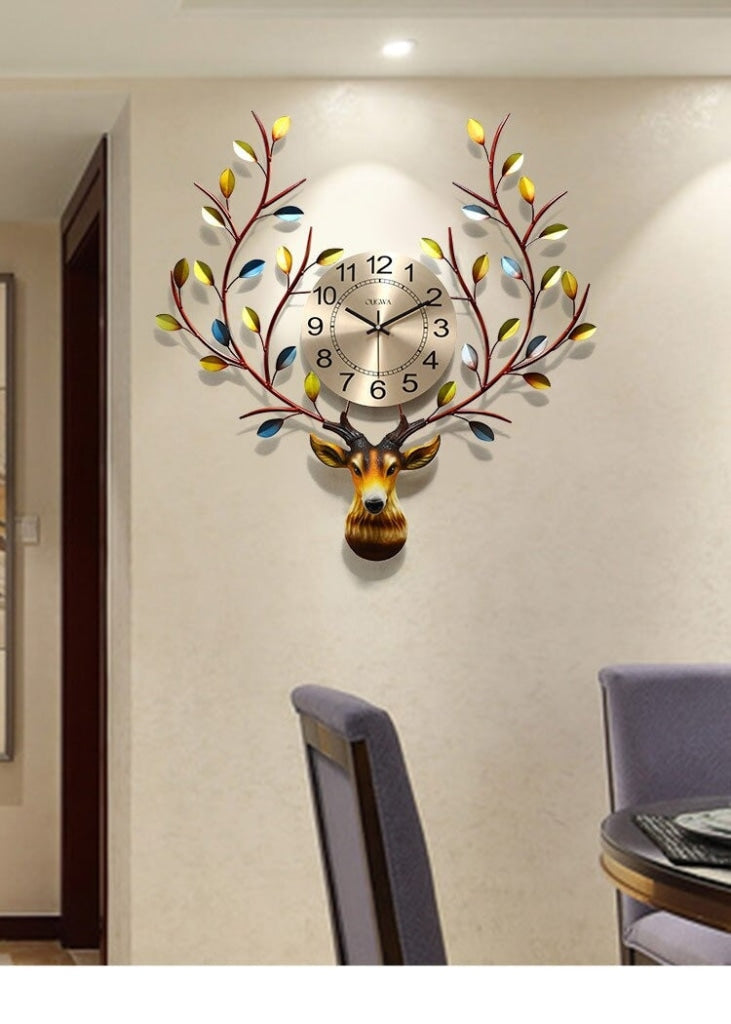 Funkytradition Royal Multicolor Reindeer Metal Wall Clock For Home Office Decor And Gifts 70 Cm Tall