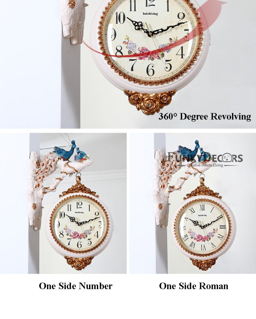 Funkytradition Royal Peacock Watch European-Style Double-Sided Wall Clock 65 Cm Tall Clocks