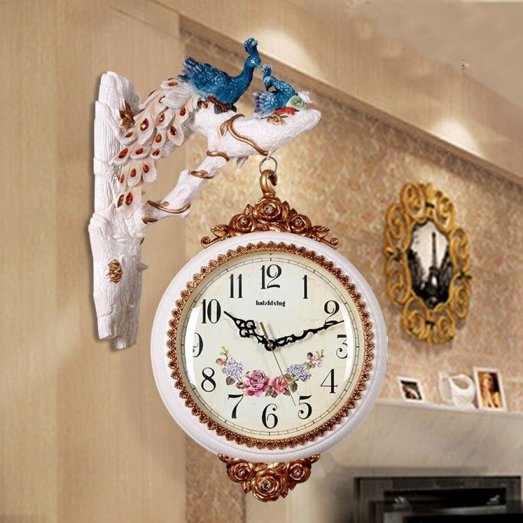 Funkytradition Royal Peacock Watch European-Style Double-Sided Wall Clock 65 Cm Tall Clocks