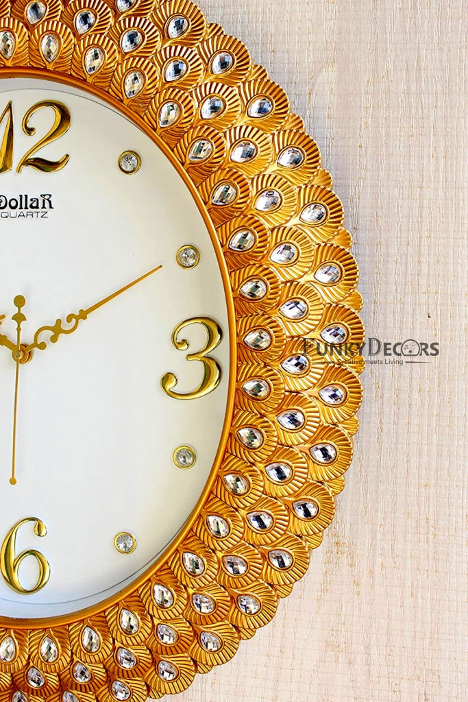 Funkytradition Royal Pearl Diamond Golden Wall Clock Watch Decor For Home Office And Gifts 47 Cm