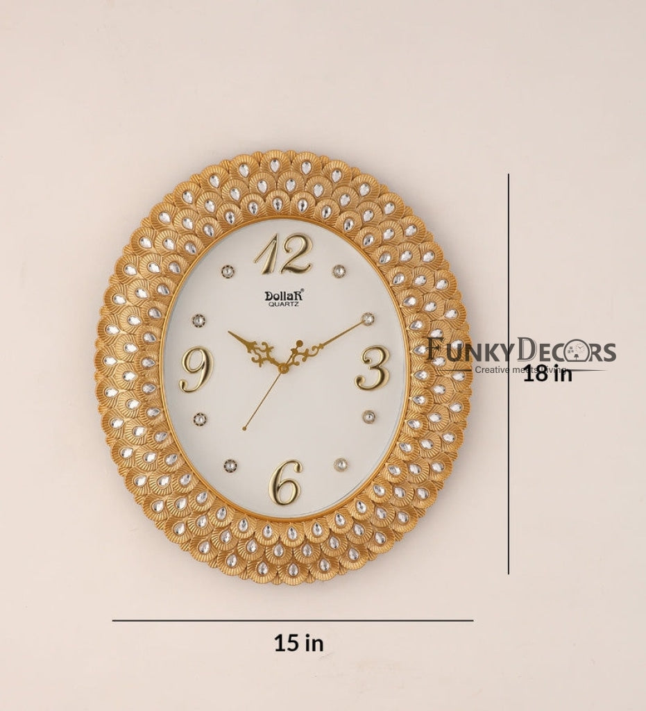 Funkytradition Royal Pearl Diamond Golden Wall Clock Watch Decor For Home Office And Gifts 47 Cm