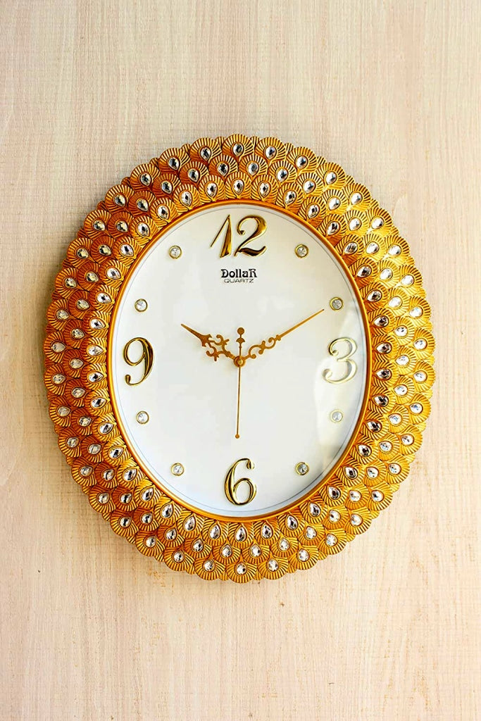 Funkytradition Royal Pearl Diamond Golden Wall Clock Watch Decor For Home Office And Gifts 47 Cm