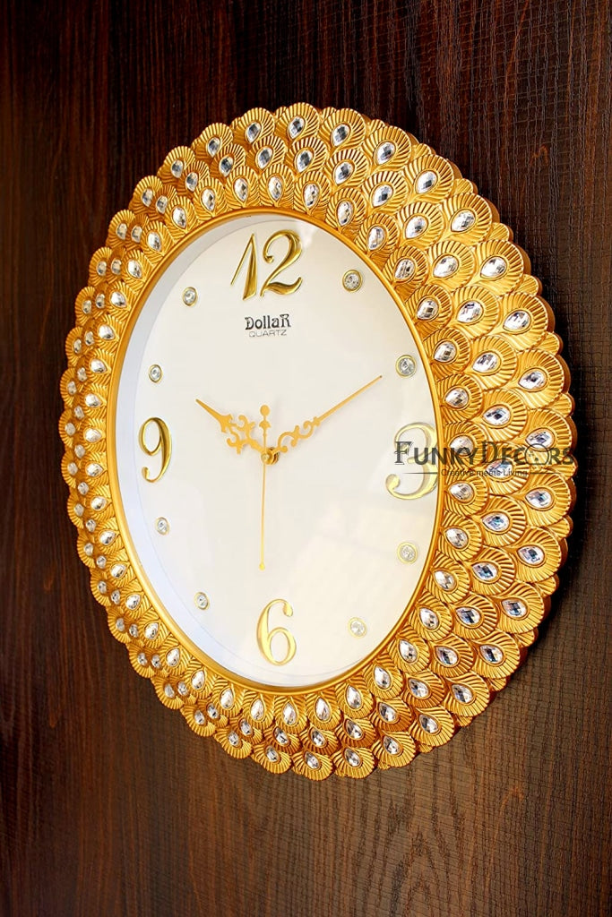 Funkytradition Royal Pearl Diamond Golden Wall Clock Watch Decor For Home Office And Gifts 47 Cm