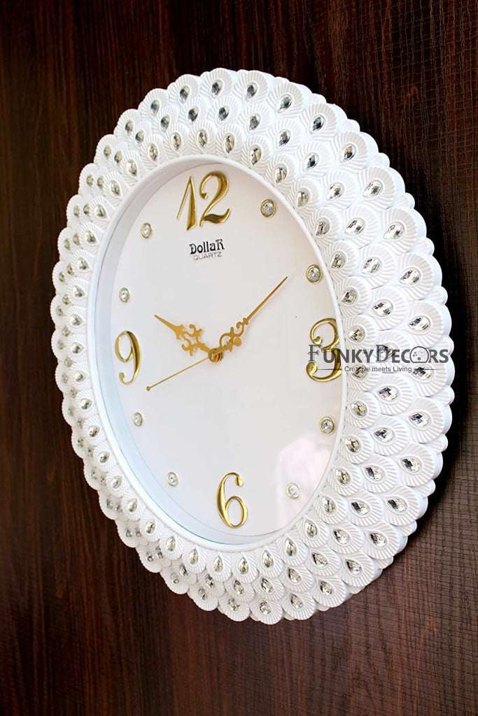 Funkytradition Royal Pearl Diamond White Wall Clock Watch Decor For Home Office And Gifts 47 Cm Tall