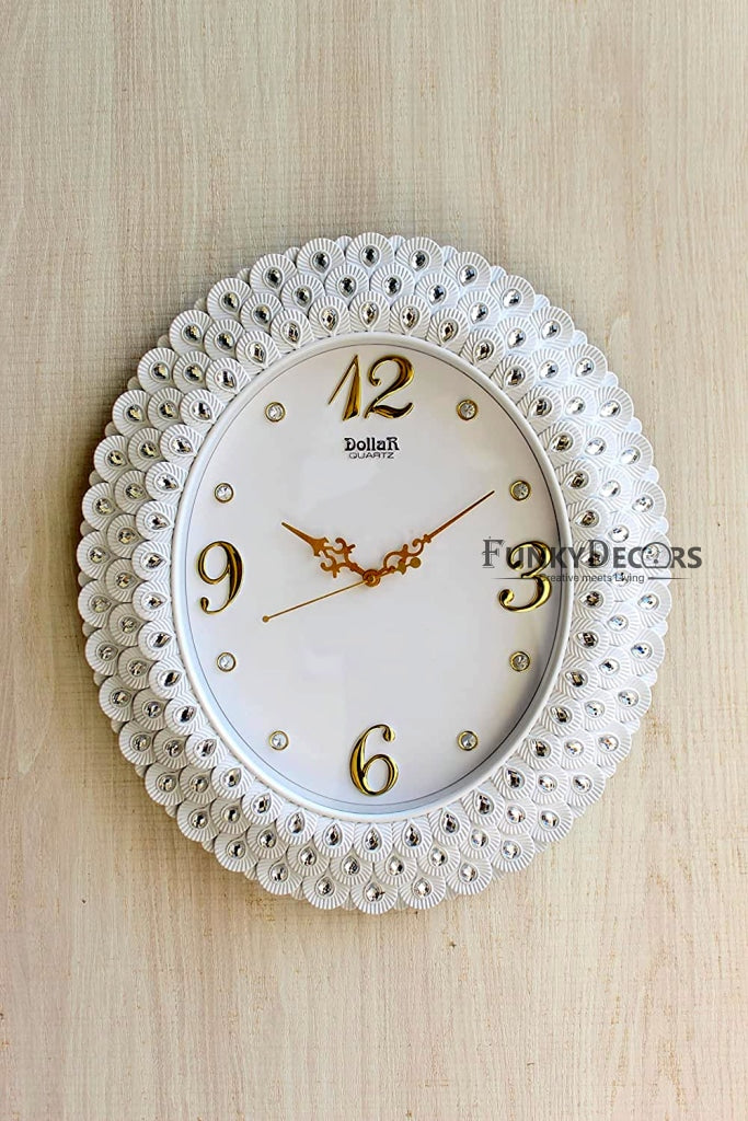 Funkytradition Royal Pearl Diamond White Wall Clock Watch Decor For Home Office And Gifts 47 Cm Tall