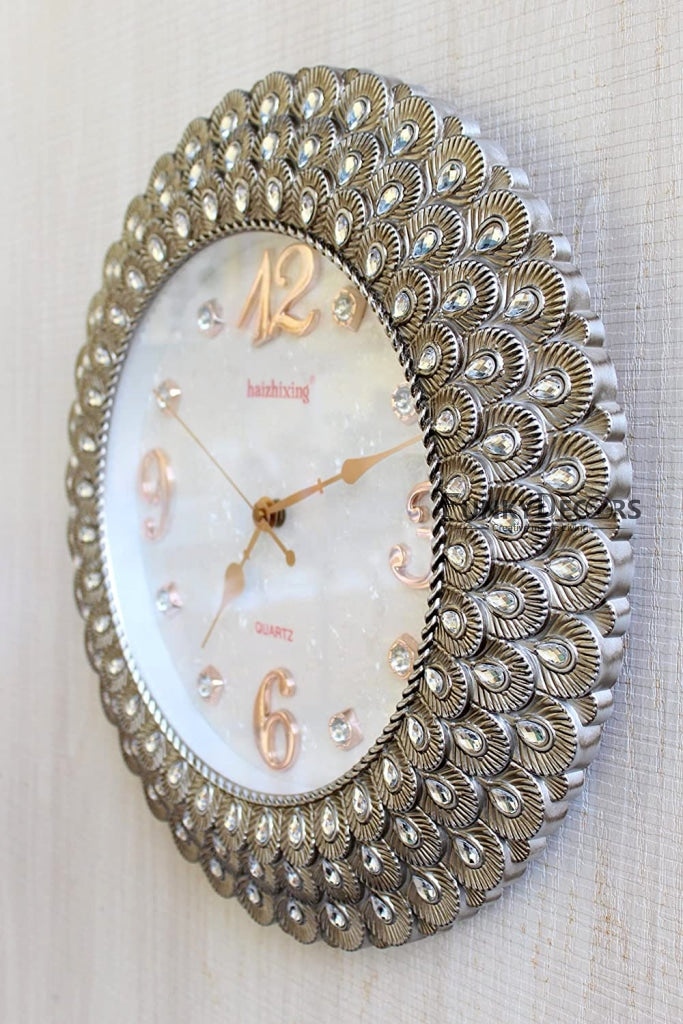 Funkytradition Royal Pearl Silver Grey Wall Clock Watch Decor For Home Office And Gifts 43 Cm Tall