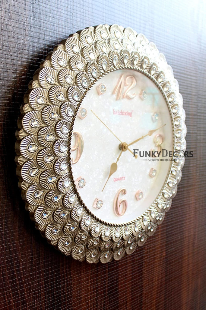 Funkytradition Royal Pearl Silver Grey Wall Clock Watch Decor For Home Office And Gifts 43 Cm Tall