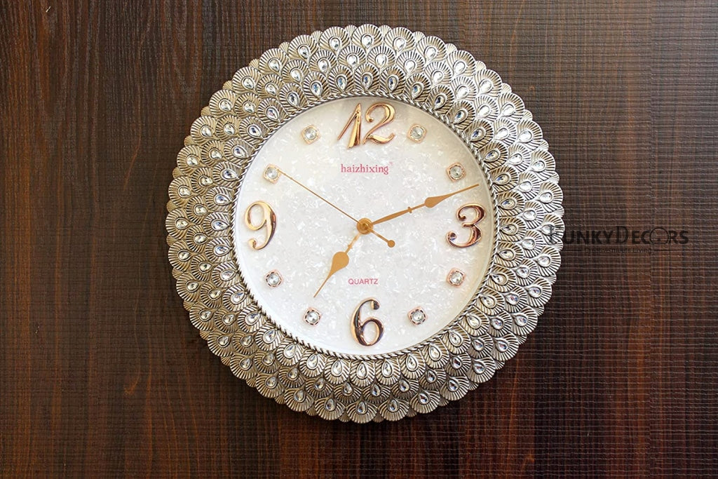 Funkytradition Royal Pearl Silver Grey Wall Clock Watch Decor For Home Office And Gifts 43 Cm Tall