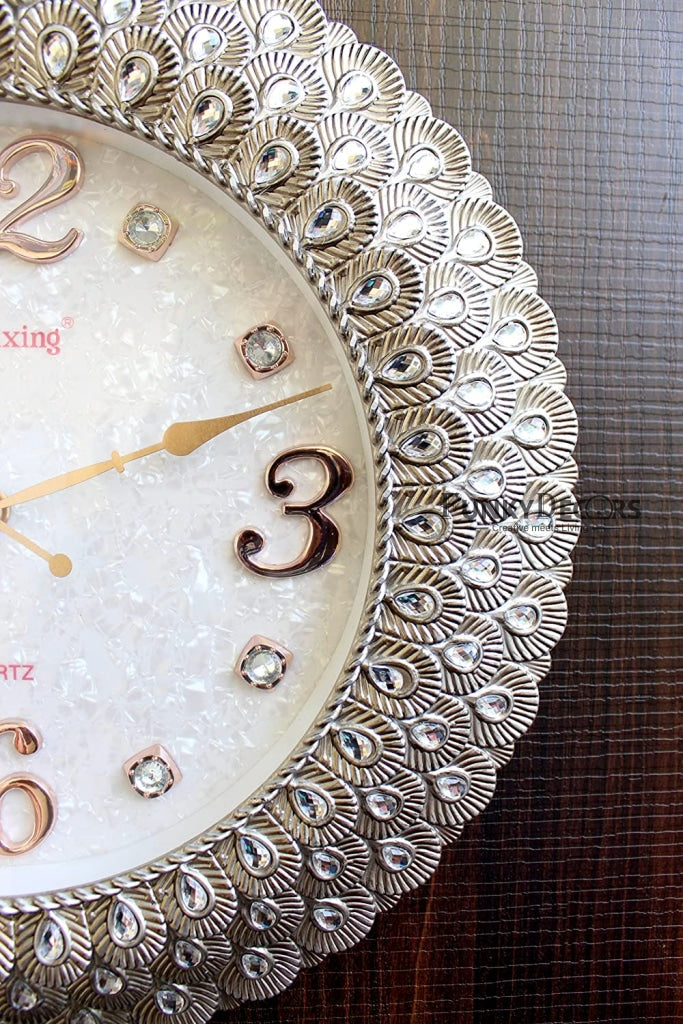 Funkytradition Royal Pearl Silver Grey Wall Clock Watch Decor For Home Office And Gifts 43 Cm Tall