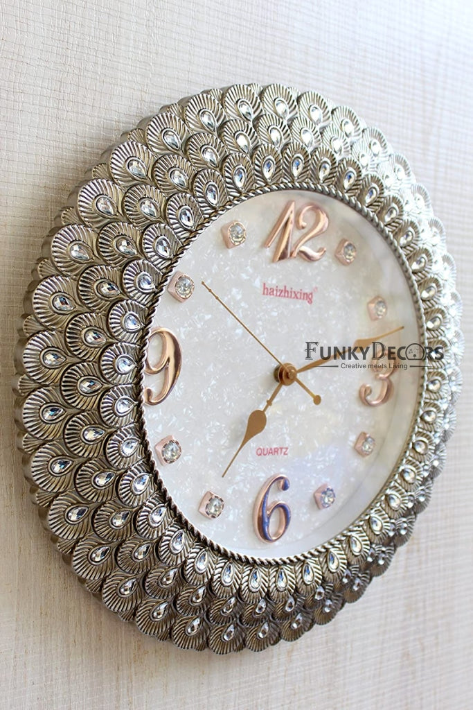 Funkytradition Royal Pearl Silver Grey Wall Clock Watch Decor For Home Office And Gifts 43 Cm Tall