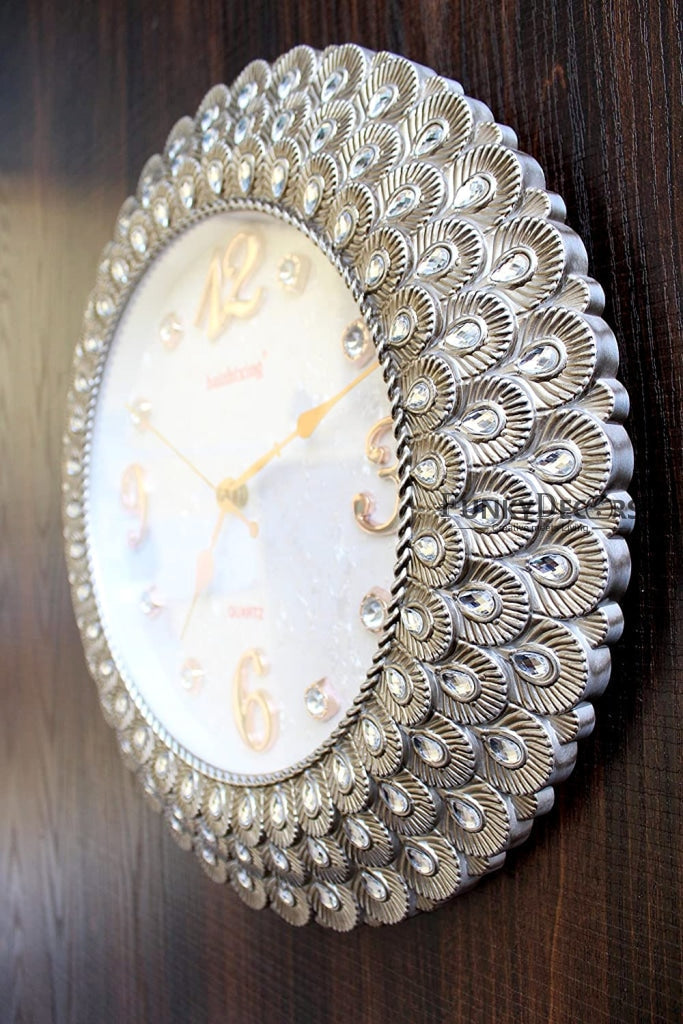 Funkytradition Royal Pearl Silver Grey Wall Clock Watch Decor For Home Office And Gifts 43 Cm Tall
