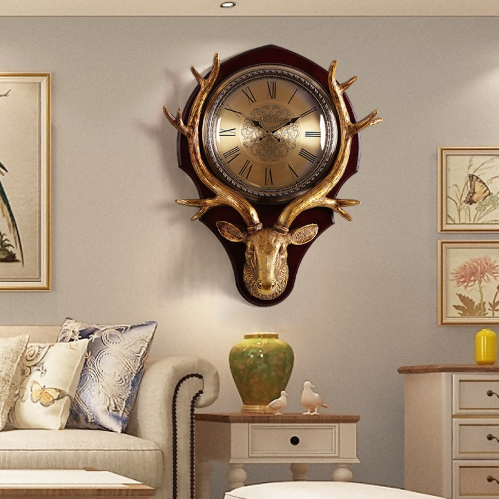 Funkytradition Royal Rose Gold Reindeer Wall Clock For Home Office Decor And Gifts 72 Cm Tall Clocks