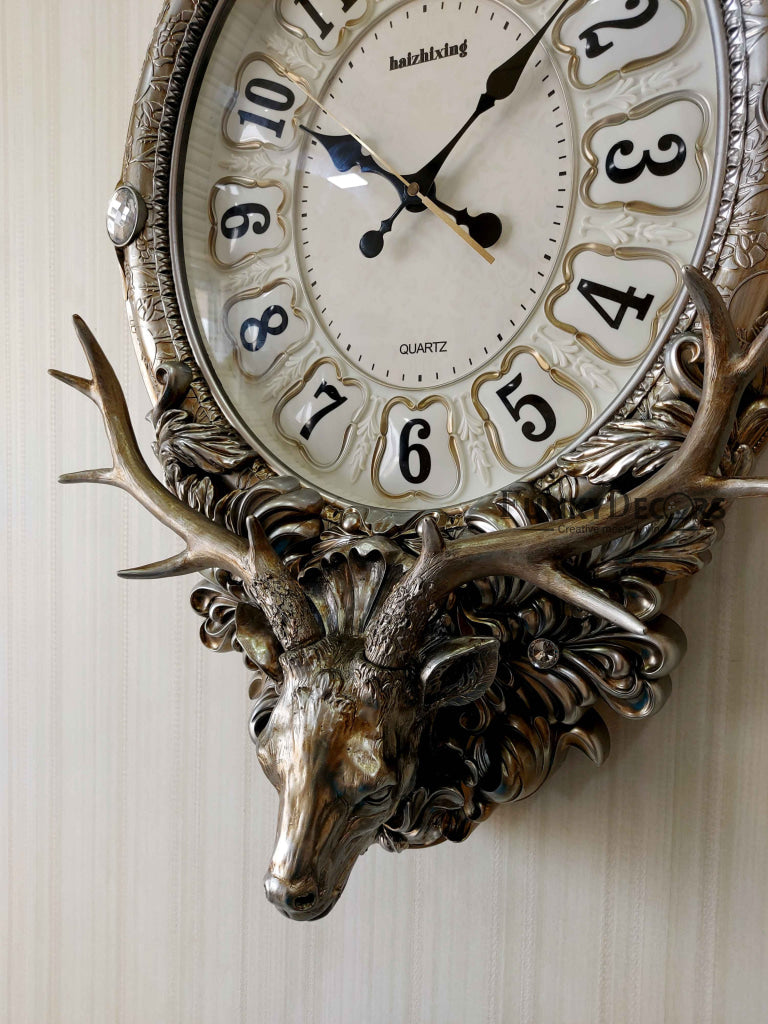 Funkytradition Royal Silver Reindeer Wall Clock For Home Office Decor And Gifts 72 Cm Tall Clocks