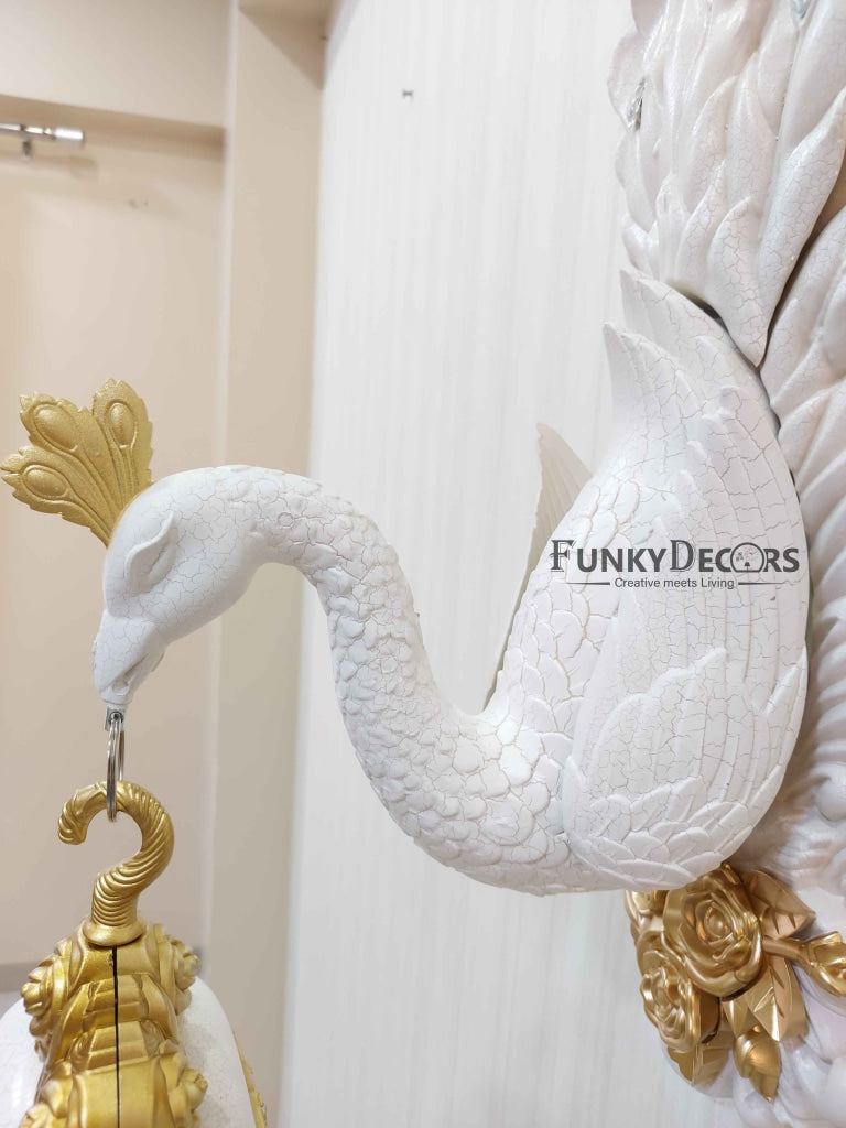 Funkytradition Royal White Dual Hanging Peacock Wall Clock For Home Office Decor And Gifts 75 Cm