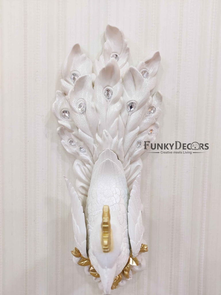 Funkytradition Royal White Dual Hanging Peacock Wall Clock For Home Office Decor And Gifts 75 Cm