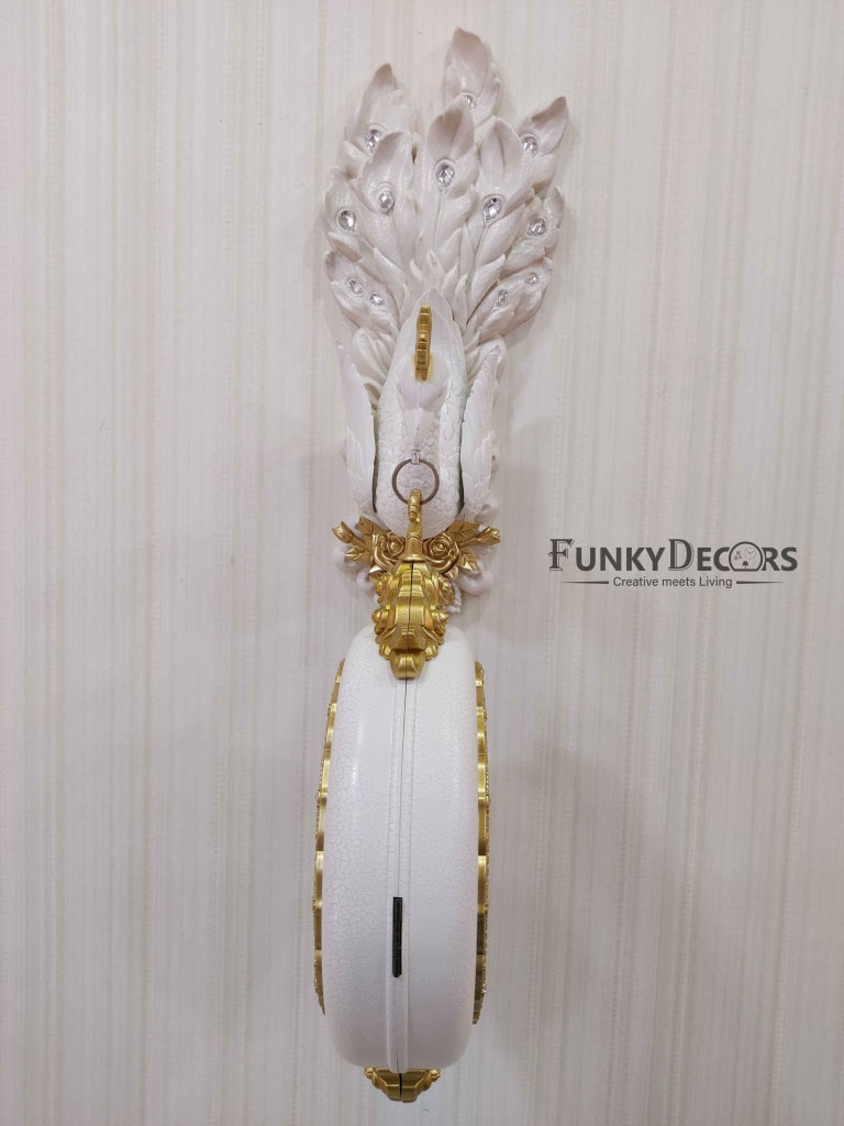 Funkytradition Royal White Dual Hanging Peacock Wall Clock For Home Office Decor And Gifts 75 Cm