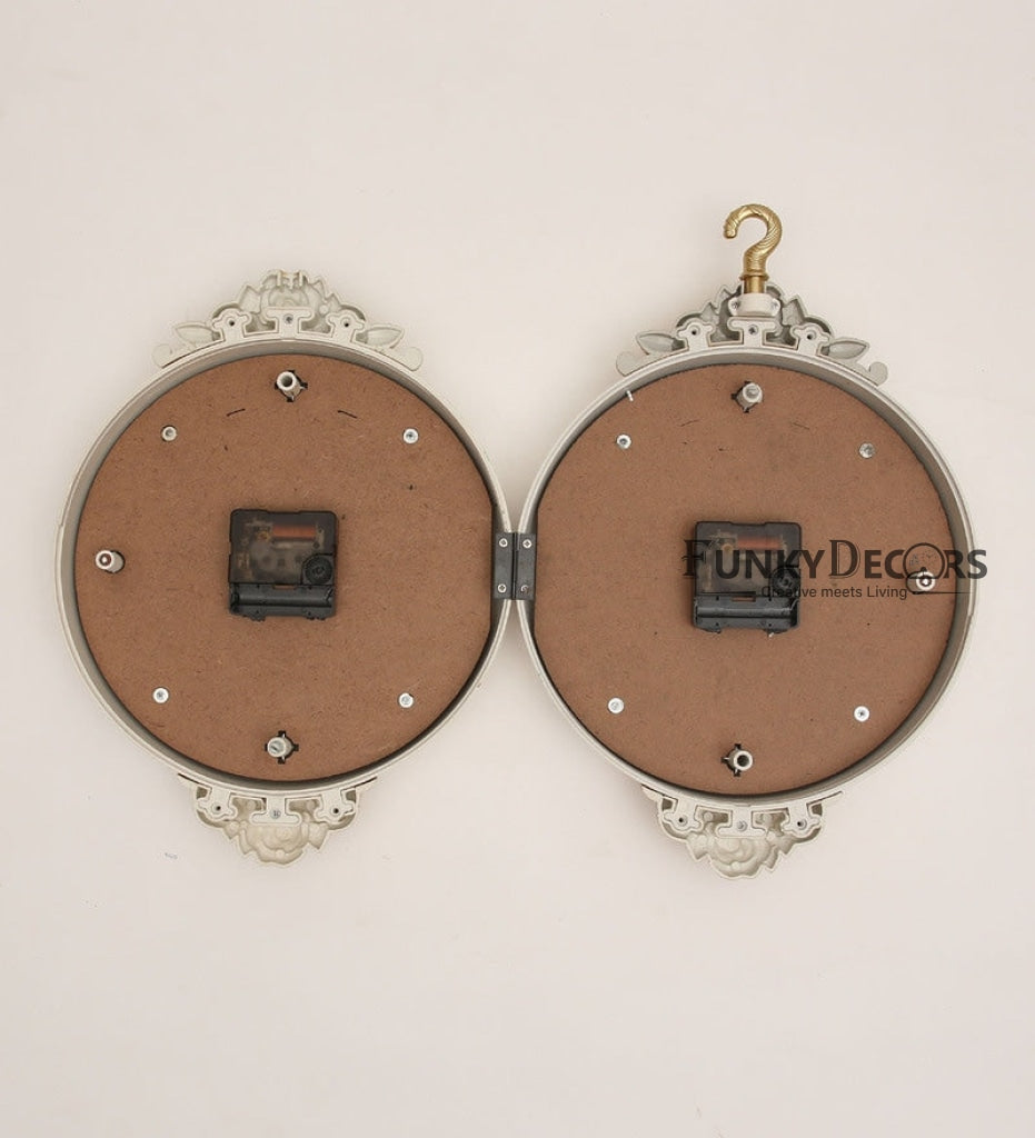 Funkytradition Royal White Dual Hanging Peacock Wall Clock For Home Office Decor And Gifts 75 Cm