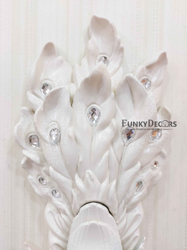 Funkytradition Royal White Dual Hanging Peacock Wall Clock For Home Office Decor And Gifts 75 Cm