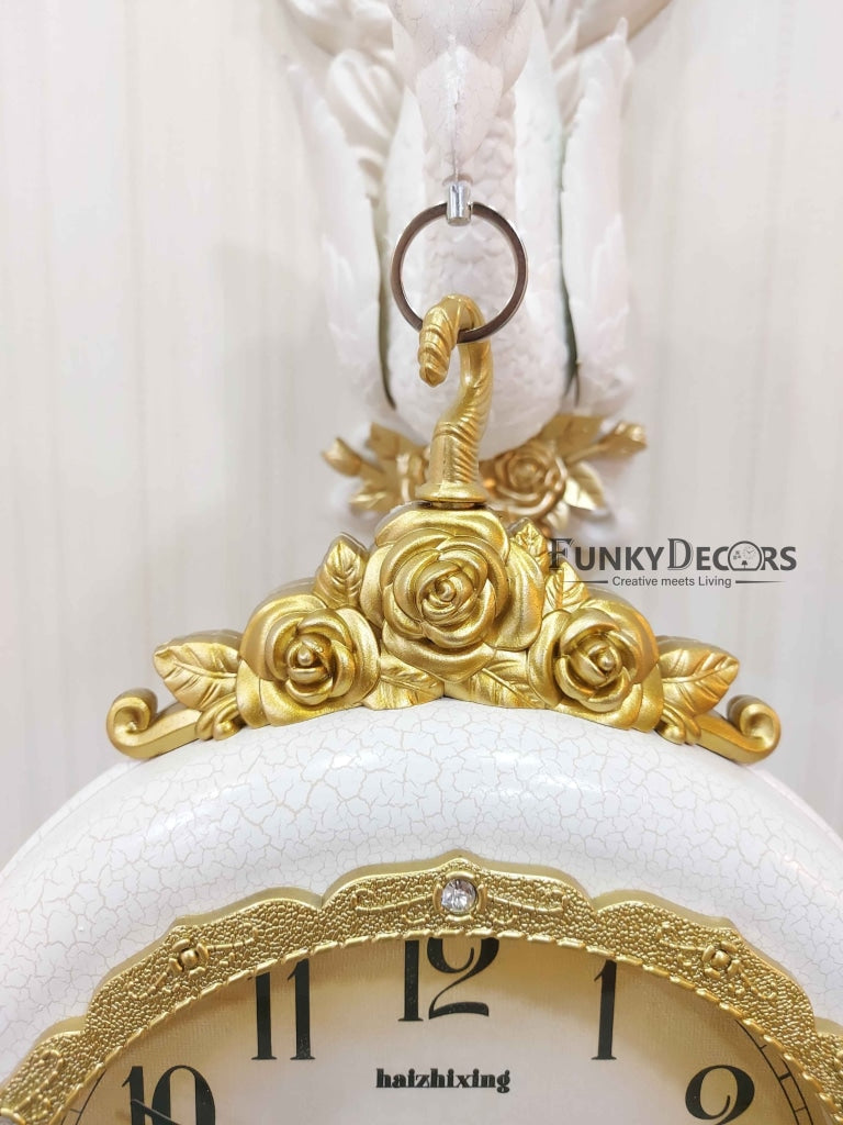 Funkytradition Royal White Dual Hanging Peacock Wall Clock For Home Office Decor And Gifts 75 Cm