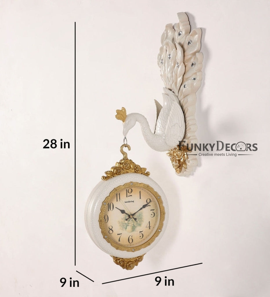 Funkytradition Royal White Dual Hanging Peacock Wall Clock For Home Office Decor And Gifts 75 Cm