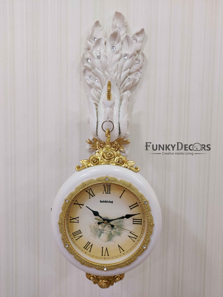Funkytradition Royal White Dual Hanging Peacock Wall Clock For Home Office Decor And Gifts 75 Cm