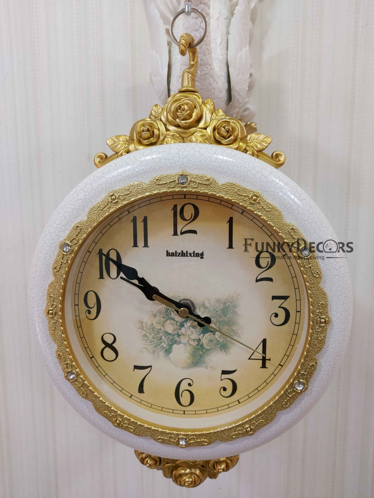 Funkytradition Royal White Dual Hanging Peacock Wall Clock For Home Office Decor And Gifts 75 Cm