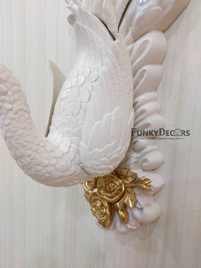 Funkytradition Royal White Dual Hanging Peacock Wall Clock For Home Office Decor And Gifts 75 Cm