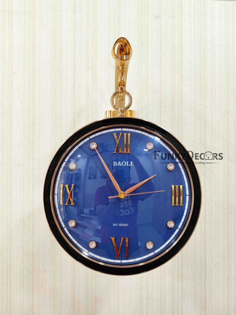 Funkytradition Sparrow Designer Antique-Look Golden Blue-Black-White Round Wall Hanging Double Sided