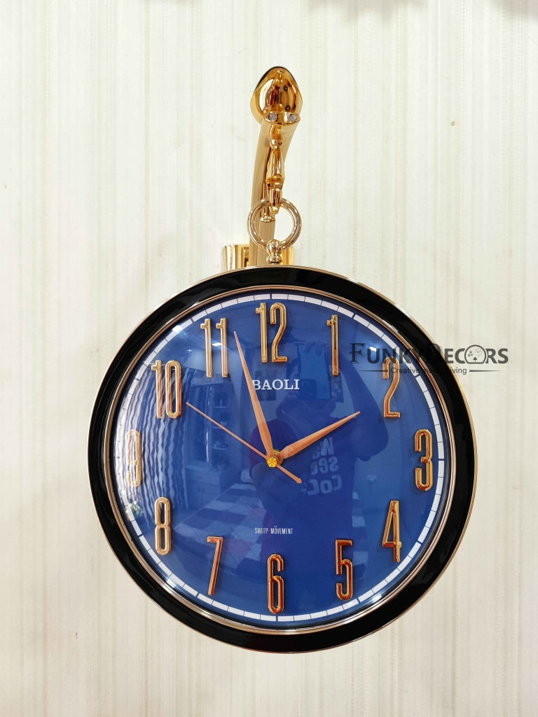 Funkytradition Sparrow Designer Antique-Look Golden Blue-Black-White Round Wall Hanging Double Sided