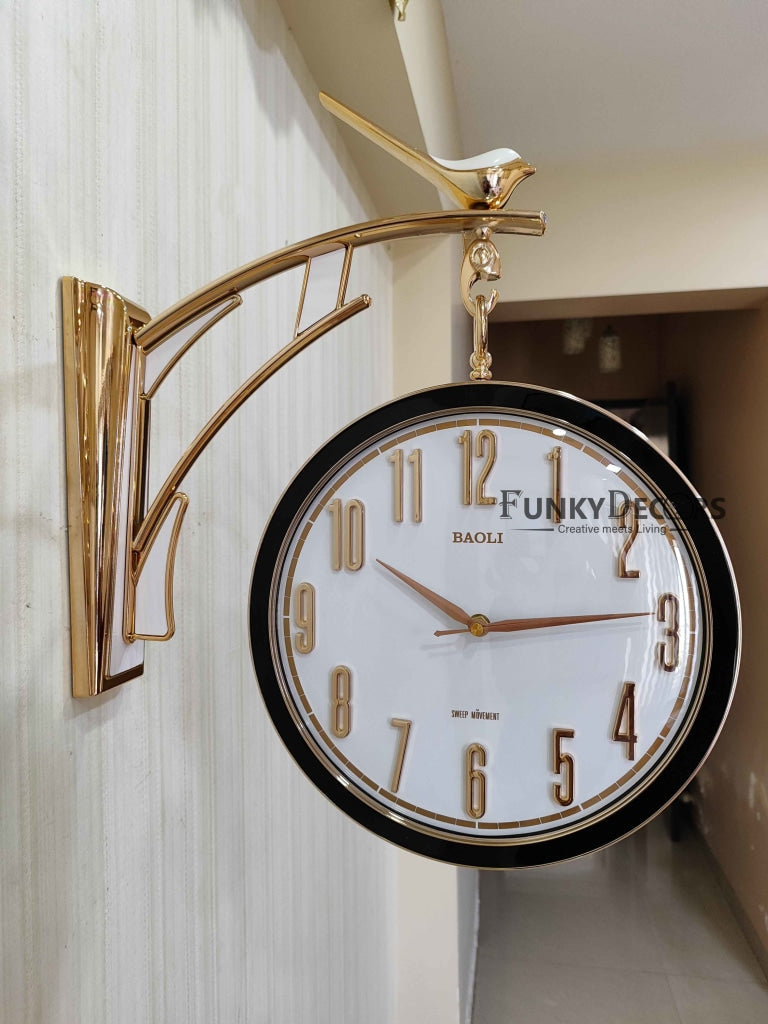 Funkytradition Sparrow Designer Antique-Look Golden Blue-Black-White Round Wall Hanging Double Sided